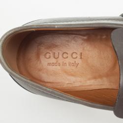 Pre Owned Gucci Grey Leather GG Loafers Size 43