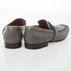 Pre Owned Gucci Grey Leather GG Loafers Size 43