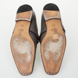 Pre Owned Gucci Grey Leather GG Loafers Size 43