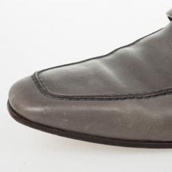 Pre Owned Gucci Grey Leather GG Loafers Size 43