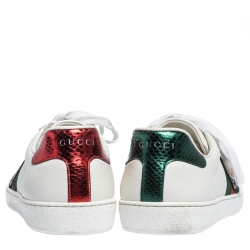 Pre Owned Gucci White Leather Ace Embroidered Tiger Low Top Sneakers Size 41
