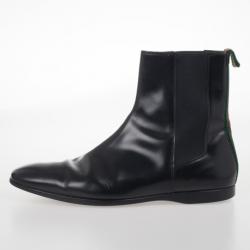 Gucci Black Leather Ankle Boots With Web Detail Size 43.5