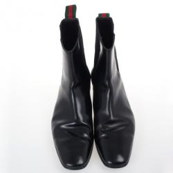 Gucci Black Leather Ankle Boots With Web Detail Size 43.5