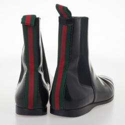 Gucci Black Leather Ankle Boots With Web Detail Size 43.5