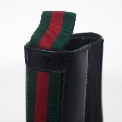 Gucci Black Leather Ankle Boots With Web Detail Size 43.5
