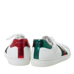 Gucci White Leather Ace Embroidered Tiger Low Top Sneakers Size 45