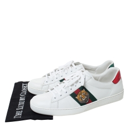 Gucci White Leather Ace Embroidered Tiger Low Top Sneakers Size 45