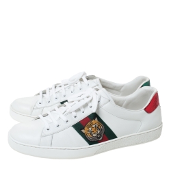 Gucci White Leather Ace Embroidered Tiger Low Top Sneakers Size 45