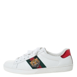 Gucci White Leather Ace Embroidered Tiger Low Top Sneakers Size 45