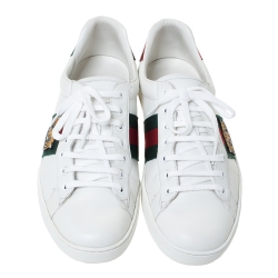 Gucci White Leather Ace Embroidered Tiger Low Top Sneakers Size 45