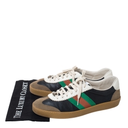 Pre Owned Gucci Black/Brown Leather and Suede Web Detail Lace Up Sneakers Size 44.5