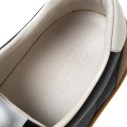 Pre Owned Gucci Black/Brown Leather and Suede Web Detail Lace Up Sneakers Size 44.5