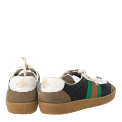 Pre Owned Gucci Black/Brown Leather and Suede Web Detail Lace Up Sneakers Size 44.5
