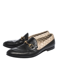 Gucci Black Leather Jordaan Horsebit Loafers Size 44