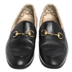 Gucci Black Leather Jordaan Horsebit Loafers Size 44