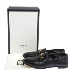 Gucci Black Leather Jordaan Horsebit Loafers Size 40