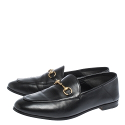 Gucci Black Leather Jordaan Horsebit Loafers Size 40