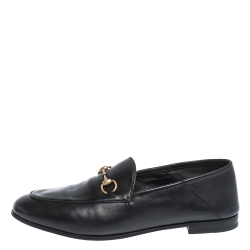 Gucci Black Leather Jordaan Horsebit Loafers Size 40