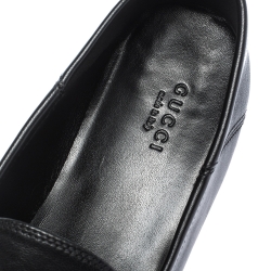 Gucci Black Leather Jordaan Horsebit Loafers Size 40
