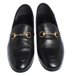 Gucci Black Leather Jordaan Horsebit Loafers Size 40