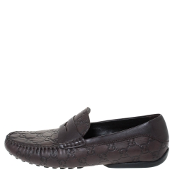 Pre Owned Gucci Dark Brown Guccissima Leather Penny Loafers Size 41