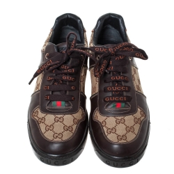 Gucci Brown/Beige GG Canvas and Leather Low Top Sneakers Size 43