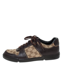 Gucci Brown/Beige GG Canvas and Leather Low Top Sneakers Size 43