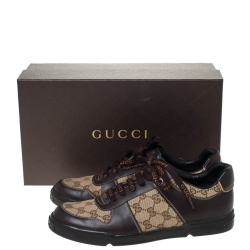 Gucci Brown/Beige GG Canvas and Leather Low Top Sneakers Size 43