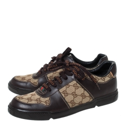 Gucci Brown/Beige GG Canvas and Leather Low Top Sneakers Size 43