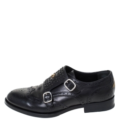 Gucci Black Brogue Leather Queercore Studded Brogue Derby Monk Size 40.5