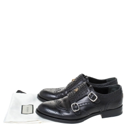 Gucci Black Brogue Leather Queercore Studded Brogue Derby Monk Size 40.5