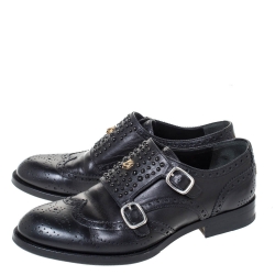 Gucci Black Brogue Leather Queercore Studded Brogue Derby Monk Size 40.5