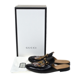 Pre Owned Gucci Black Tiger Embroidered Leather Princetown Horsebit Mules Size 40.5
