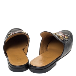 Pre Owned Gucci Black Tiger Embroidered Leather Princetown Horsebit Mules Size 40.5