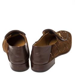 Gucci Brown GG Velvet And Leather Jordaan Horsebit Loafers Size 40.5