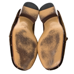 Gucci Brown GG Velvet And Leather Jordaan Horsebit Loafers Size 40.5