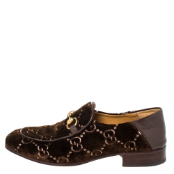 Gucci Brown GG Velvet And Leather Jordaan Horsebit Loafers Size 40.5