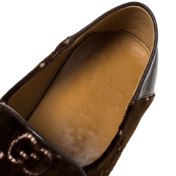 Gucci Brown GG Velvet And Leather Jordaan Horsebit Loafers Size 40.5