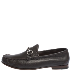 مملوكة مسبقًا Gucci Brown Leather Horsebit Slip On Loafers Size 41