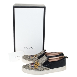 Gucci Black/Beige GG Supreme Canvas And Leather Tiger Slip On Sneakers Size 41.5