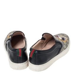 Gucci Black/Beige GG Supreme Canvas And Leather Tiger Slip On Sneakers Size 41.5