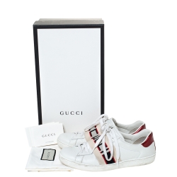 Pre Owned حذاء رياضي غوتشي "اسي" مزين مقلم و بطراز منخفض من أعلى جلد أبيض مقاس 40.5