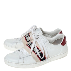 Pre Owned حذاء رياضي غوتشي "اسي" مزين مقلم و بطراز منخفض من أعلى جلد أبيض مقاس 40.5