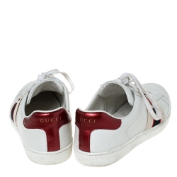 Pre Owned حذاء رياضي غوتشي "اسي" مزين مقلم و بطراز منخفض من أعلى جلد أبيض مقاس 40.5