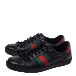 Pre Owned Gucci Black Leather Web Ace Low Top Sneakers Size 41.5