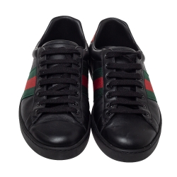 Pre Owned Gucci Black Leather Web Ace Low Top Sneakers Size 41.5