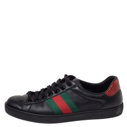 Pre Owned Gucci Black Leather Web Ace Low Top Sneakers Size 41.5