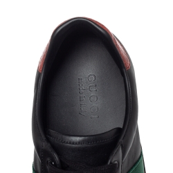 Pre Owned Gucci Black Leather Web Ace Low Top Sneakers Size 41.5
