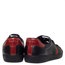 Pre Owned Gucci Black Leather Web Ace Low Top Sneakers Size 41.5