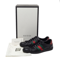 Pre Owned Gucci Black Leather Web Ace Low Top Sneakers Size 41.5